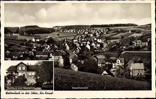 Ak Wattenbach Söhrewald in Hessen, Gesamtansicht, Gasthof zum Waldschlößchen