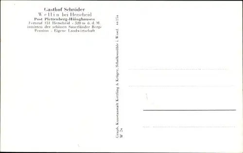 Ak Wellin Herscheid im Sauerland, Gasthof Schröder