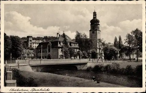 Ak Oberkotzau an der Saale, Pfarrbrücke, Kirche