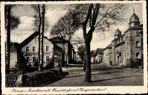 Ak Pressig Oberfranken, Hauptstraße mit Kriegerdenkmal, Gaststätte zur Krone