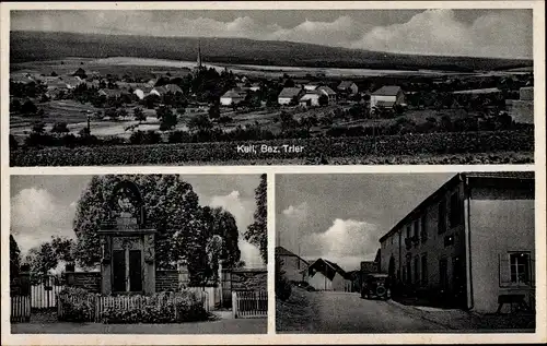 Ak Kell am See Rheinland Pfalz, Blick auf die Ortschaft, Straßenpartie, Kriegerdenkmal