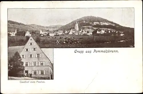 Ak Pommelsbrunn in Mittelfranken, Gasthof zum Paulus, Totalansicht der Ortschaft