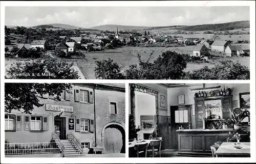 Ak Rivenich an der Mosel, Gasthaus Wey Gressnich, Innenansicht, Blick auf den Ort