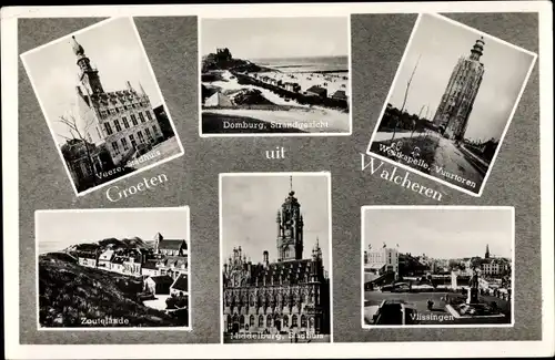 Ak Walcheren Zeeland, Stadthuis, Westkapelle, Vlissingen, Middelburg, Panorama, Vuurtoren