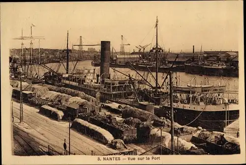 Ak Nantes Loire Atlantique, Vue sur le Port, Dampfschiff
