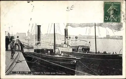 Ak Le Havre Seine Maritime, Le depart du bateau pour Trouville