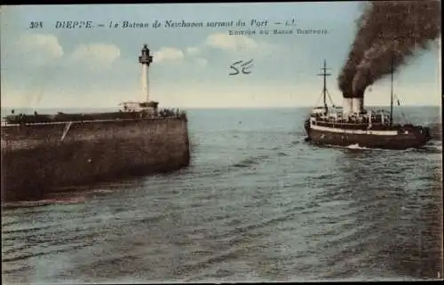 Ak Dieppe Seine Maritime, Le Bateau de Newhaven sortant du Port