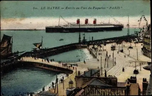 Ak Le Havre Seine Maritime, Entree au Port du Paquebot Paris, French Line