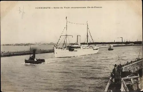 Ak Dunkerque Nord, Sortie du Yacht excursionniste Ile de France, Schiffe auf Gewässer