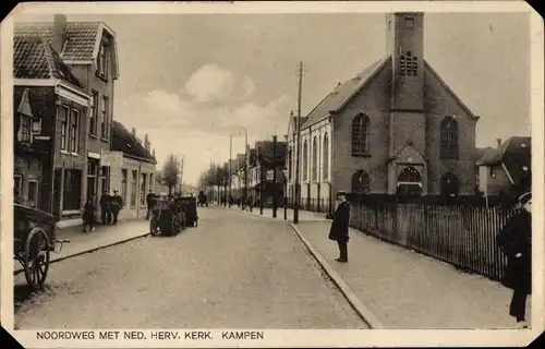 Ak Kampen Overijssel Niederlande, Noordweg met Ned. Herv. Kerk