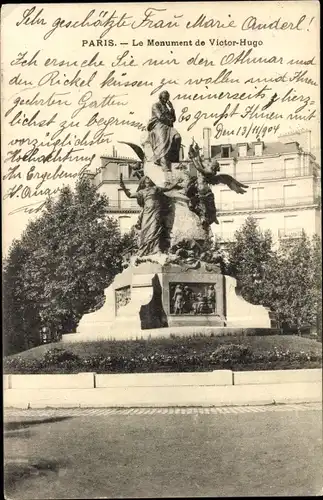 Ak Paris XVI. Arrondissement Passy, Le Monument Victor Hugo