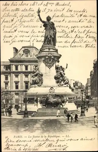 Ak Paris X. Arrondissement Entrepôt, La Statue de la Republique