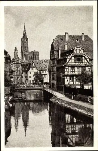 Ak Strasbourg Straßburg Elsass Bas Rhin, Klein Frankreich, Flusspartie