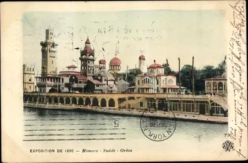 Ak Paris, Exposition Universelle de 1900, Pavillons Monaco, Suède, Grèce