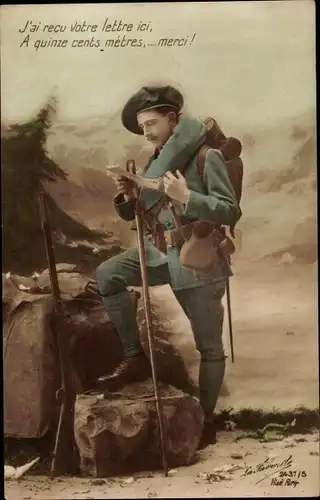 Ak J'ai recu votre lettre ici, französischer Soldat in Uniform, Gebirgsjäger