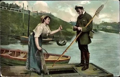 Ak Angler kauft Fische von Fischerin