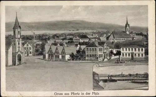 Ak Pfortz Maximiliansau Wörth am Rhein Pfalz, Gesamtansicht, Brücke