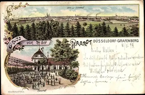 Litho Grafenberg Düsseldorf am Rhein, Gastwirtschaft Haardt, Panorama