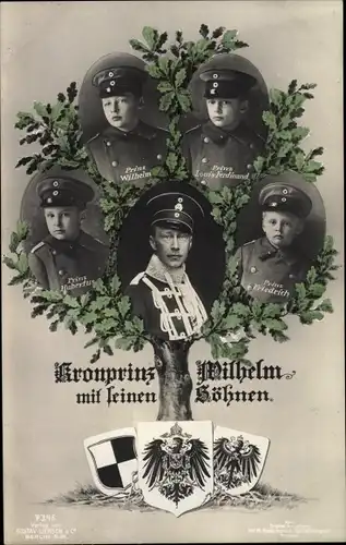 Ak Kronprinz Wilhelm von Preußen, Prinz Wilhelm, Louis Ferdinand, Hubertus, Friedrich, Wappen