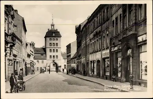 Ak Borna in Sachsen, Reichsstraße mit Reichstor, Fahrradhandlung