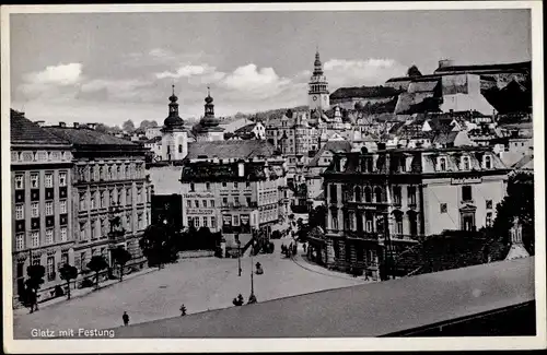 Ak Kłodzko Glatz Schlesien, Teilansicht mit Festung, Hotel