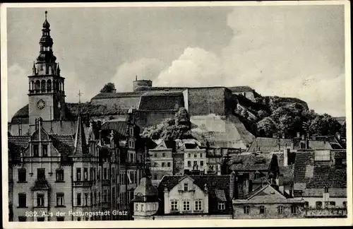 Ak Kłodzko Glatz Schlesien, Teilansicht mit Festung