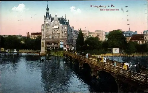 Ak Kaliningrad Königsberg Ostpreußen, Partie an der Schlossteichbrücke