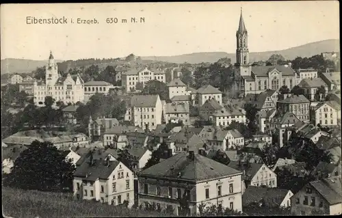 Ak Eibenstock im Erzgebirge Sachsen, Gesamtansicht, Kirche