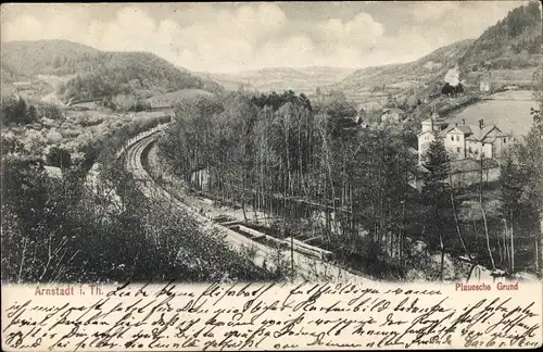 Ak Arnstadt in Thüringen, Panorama, Plauesche Grund, Bahnstrecke