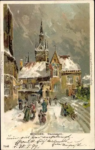 Künstler Litho München, Standesamt, Winteransicht