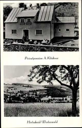 Ak Hirtscheid Alpenrod im Westerwald, Privatpension A. Klöckner, Blick auf den Ort