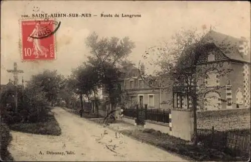 Ak Saint Aubin sur Mer Calvados, Route de Langrune