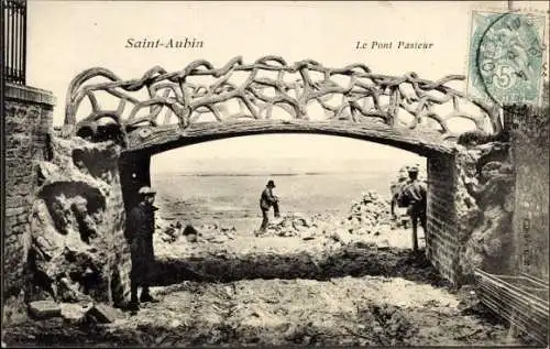 Ak Saint Aubin sur Mer Calvados, Le Pont Pasteur