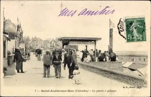 Ak Saint Aubin sur Mer Calvados, La pierre à poisson