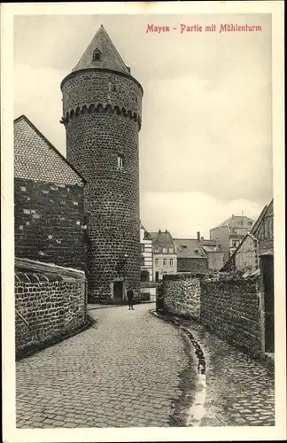 Ak Mayen in der Eifel, Partie mit Mühlenturm