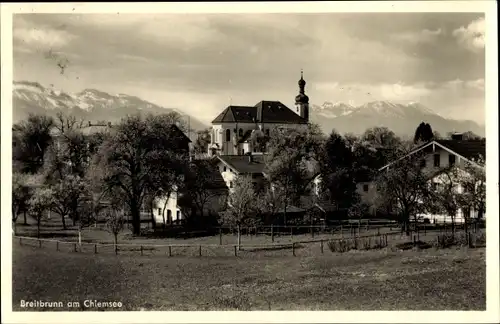 Ak Breitbrunn am Chiemsee, Teilansicht mit Kirche