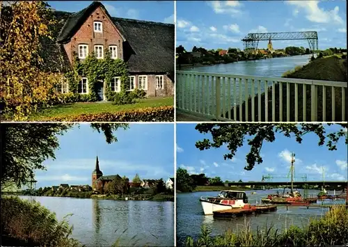 Ak Osten Oste Landkreis Cuxhaven, Schwebebfähre, Ort, Anleger, Reetdachhaus