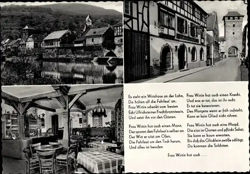 Ak Dausenau an der Lahn, Altes historisches Wirtshaus an der Lahn, Gedicht