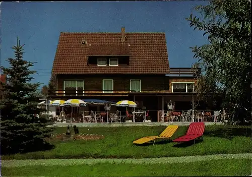 Ak Horn Bad Meinberg Nordrhein Westfalen, Zum Jagdhaus, Bes. Möster Schilli, Gesamtansicht, Terrasse