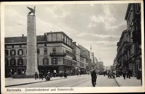 Ak Karlsruhe in Baden, Kaiserstraße, Grenadierdenkmal