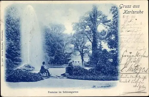 Ak Karlsruhe in Baden, Fontaine im Schlossgarten