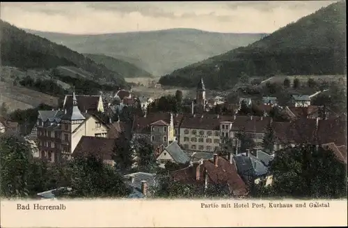 Ak Bad Herrenalb im Schwarzwald, Partie mit Hotel Post, Kurhaus, Gaistal