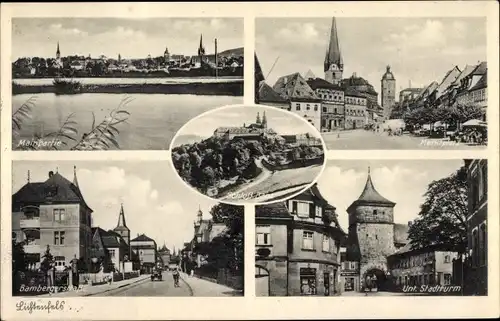 Ak Lichtenfels am Main Oberfranken, Unt. Stadtturm, Bambergerstraße, Mainpartie, Marktplatz