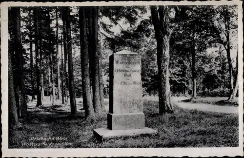 Ak Steinbach am Wald Oberfranken, Gasthof und Metzgerei von Gustav Pietz, Denkmal, Wasserscheide