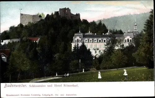 Ak Badenweiler im Schwarzwald, Schlossruine, Hotel Römerbad