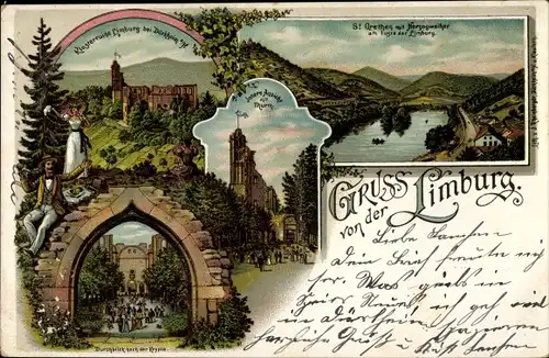 Litho Limburg Bad Dürkheim am Pfälzerwald, Klosterruine, Krypts, Turm, St. Grethen, Herzogweiher