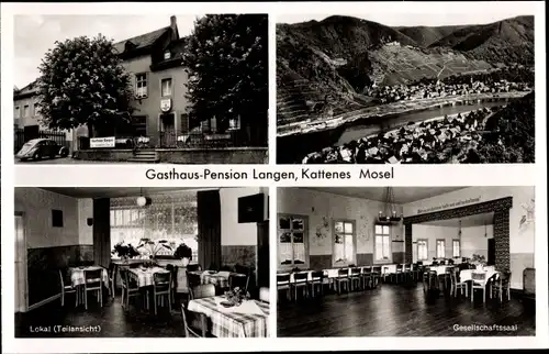 Ak Kattenes Löf an der Mosel, Gasthaus-Pension Langen, Gesellschaftssaal, Gesamtansicht