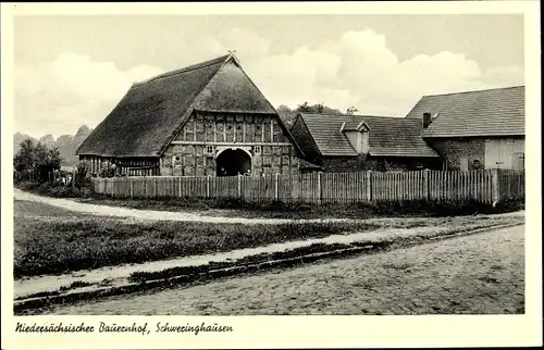 Ak Schweringhausen Ehrenburg, Niedersächsischer Bauernhof, Reetdach