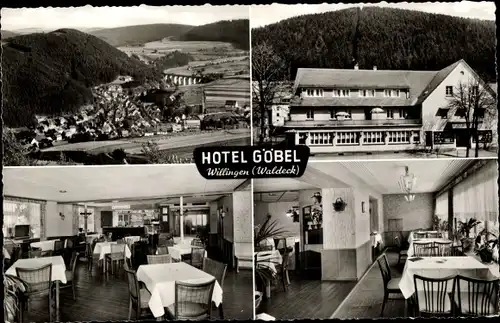 Ak Willingen Waldeck Upland in Hessen, Hotel Göbel, Innenansicht, Blick auf Ort