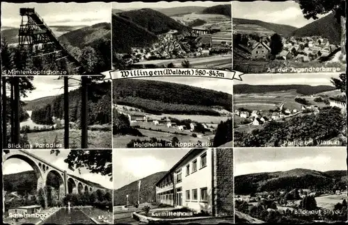 Ak Willingen im Upland Waldeck Hessen, Mühlenkopfschanze, Teilansicht, Kurmittelhaus, Freibad